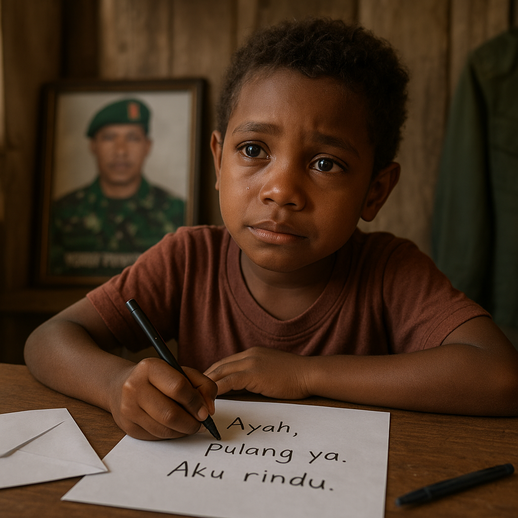 Momen Haru, Anak Prajurit Yonif 713/Satya Tama Bikin Surat Permohonan Agar Ayahnya Bisa Pulang Lebih Cepat