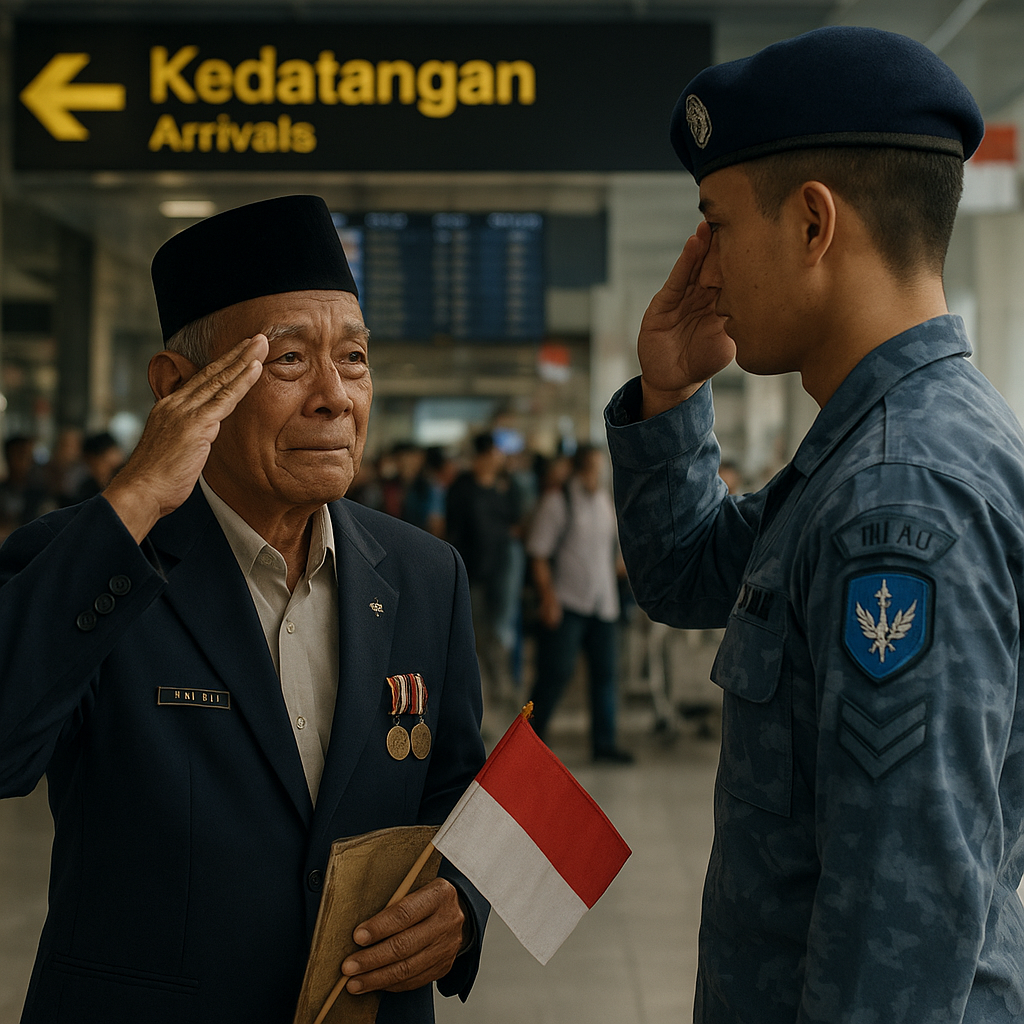 Kakek Prajurit TNI AU Menunggu di Bandara 8 Jam untuk Menjemput Cucu
