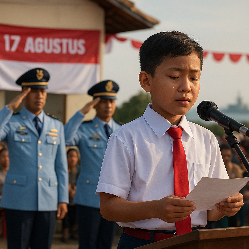 Upacara 17 Agustus yang Mengharukan: Anak Prajurit TNI AU Baca Puisi untuk Ayah yang Tugas di Kapal