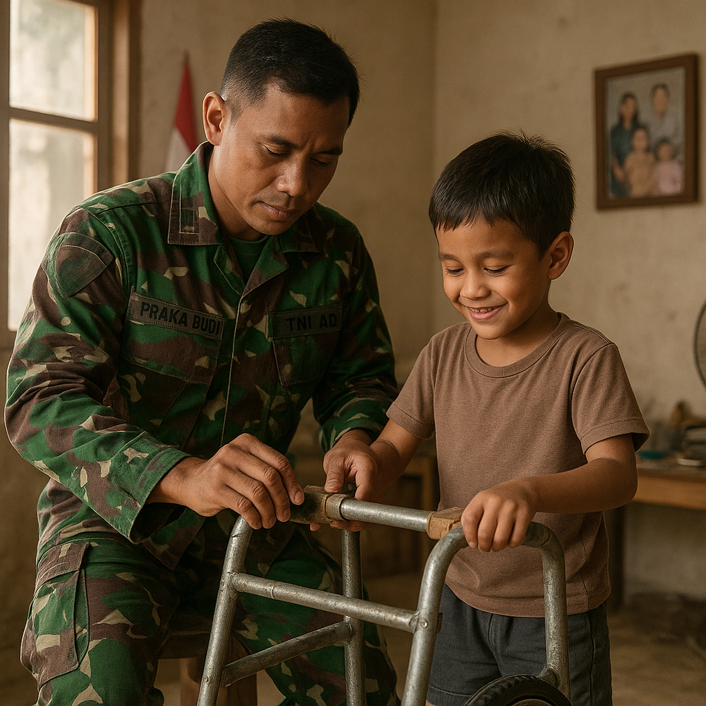 Prajurit TNI AD Ciptakan Alat Bantu Jalan untuk Anaknya yang Disabilitas dari Barang Bekas