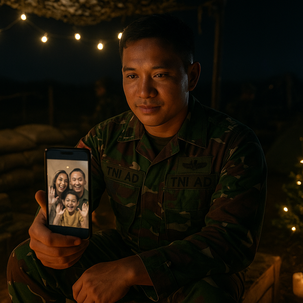 Malam Natal di Perbatasan: Prajurit TNI AD Menghubungi Keluarga via Video Call