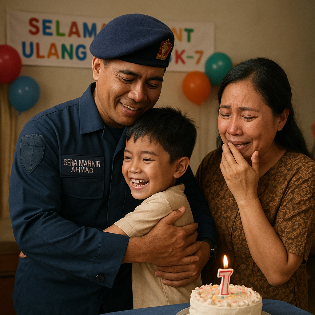 Prajurit TNI AL Beri Kejutan Pulang Kampung untuk Ulang Tahun Anaknya yang ke-7