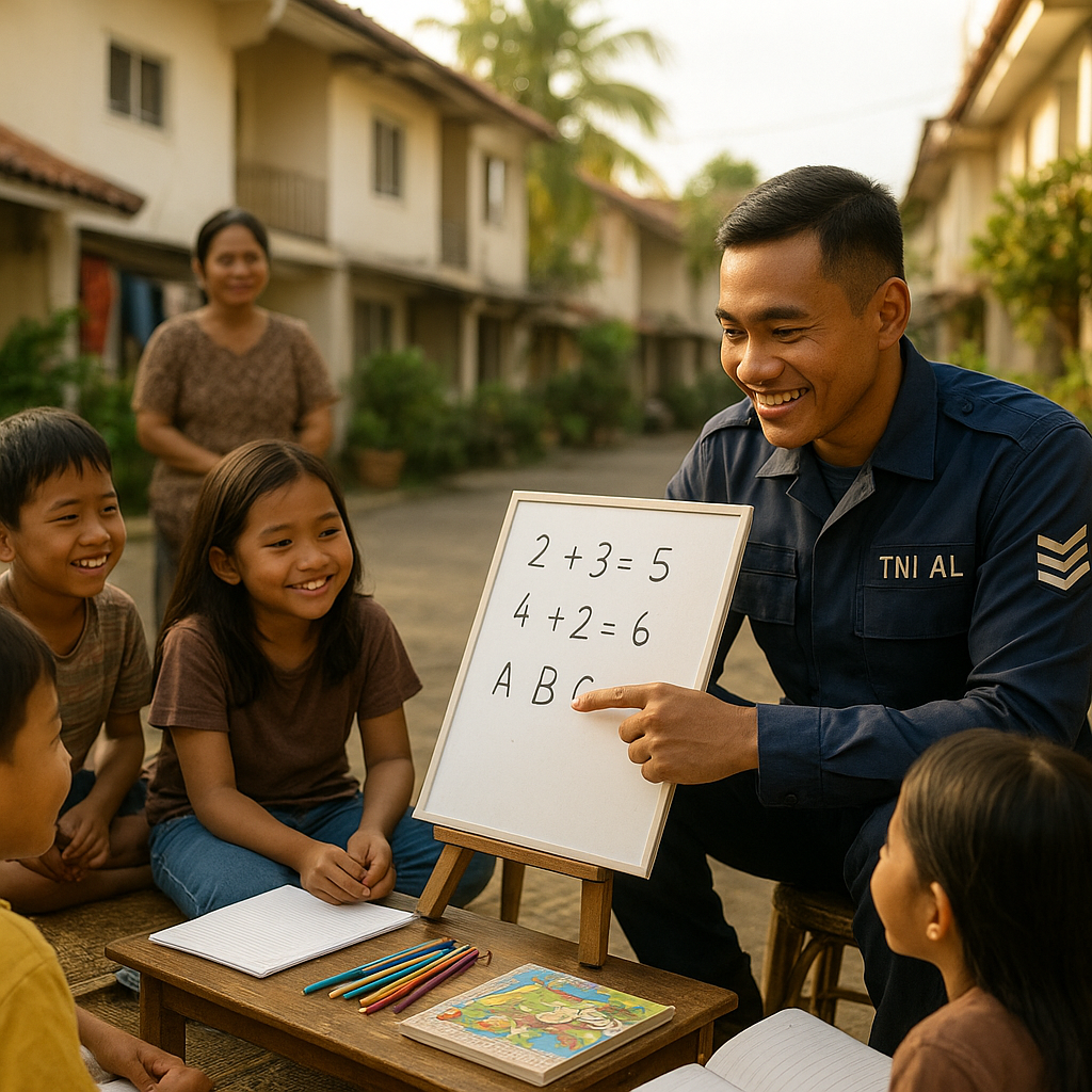 Prajurit TNI AL Jadi Tutor Anak-anak di Perumahan, Beri Edukasi Sambil Jaga Silaturahmi