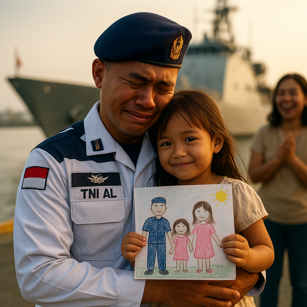 Pulang Setelah 8 Bulan Tugas di Kapal Perang, Ayah Prajurit TNI AL Disambut Lukisan Tangan Anaknya yang Berusia 5 Tahun