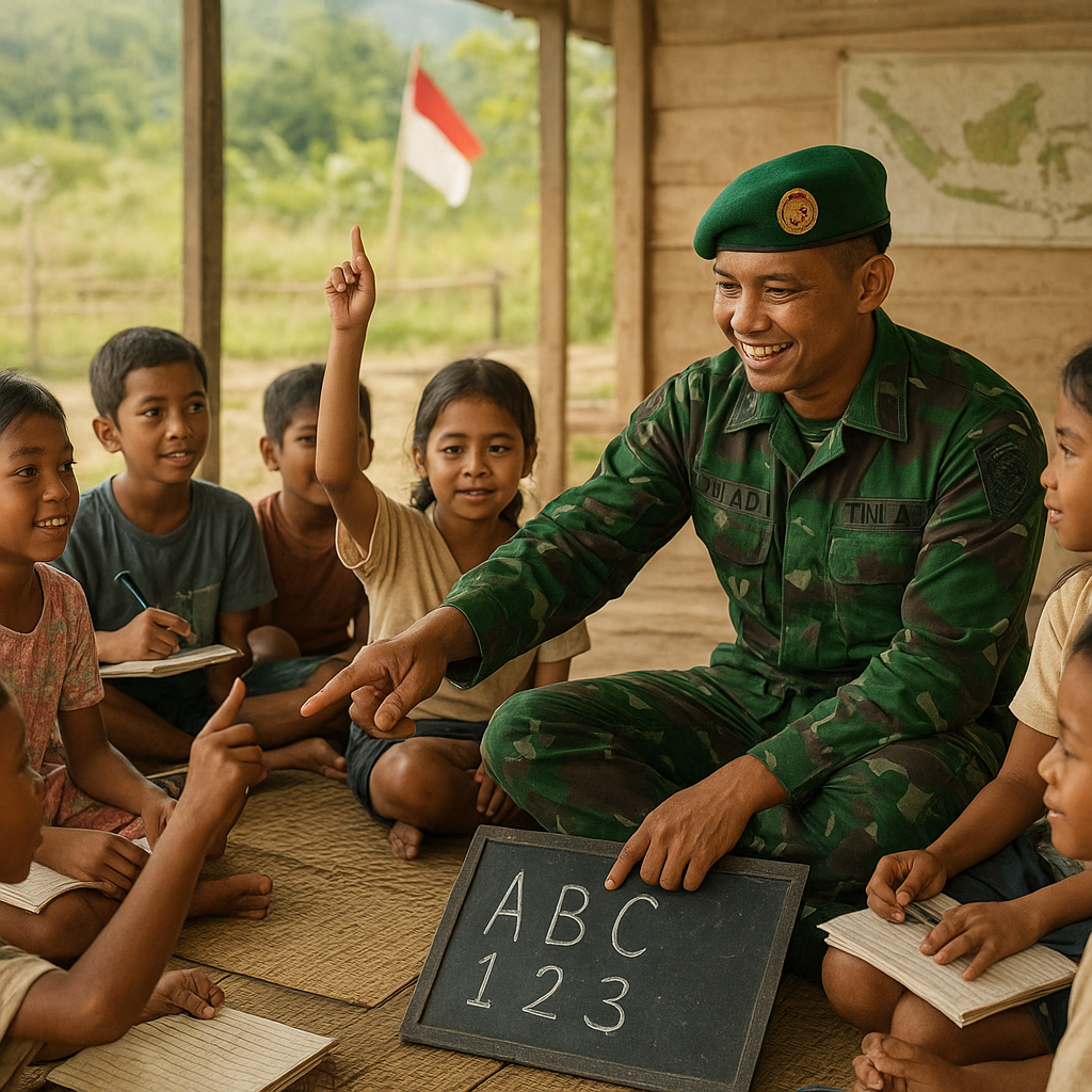 Prajurit TNI AD Jadi Guru Sukarelawan bagi Anak-Anak di Perbatasan