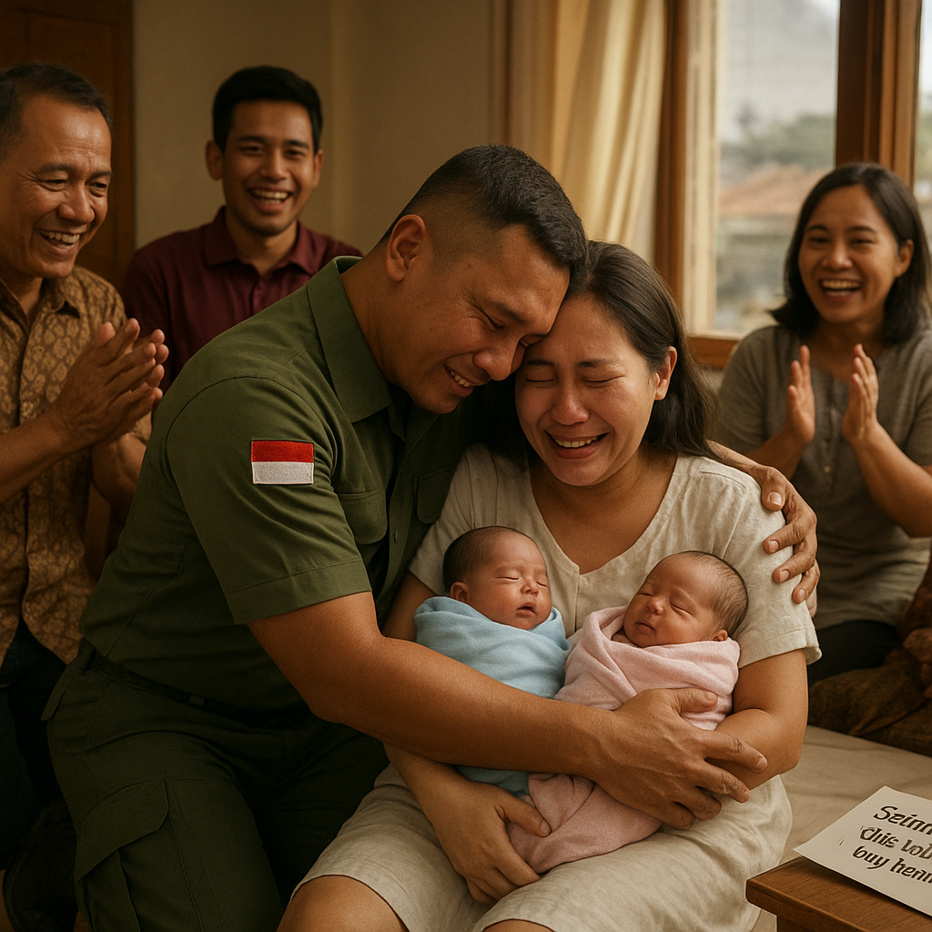 Kejutan Pulang Lebih Awal, Prajurit TNI AU Sambut Kelahiran Anak Kembar