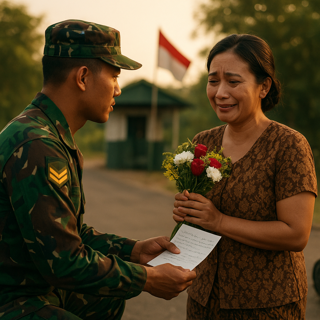 Kejutan Bunga untuk Istri Satgas, Kopda Yoga Ciptakan Momen Romantis Saat Dinas ke Perbatasan