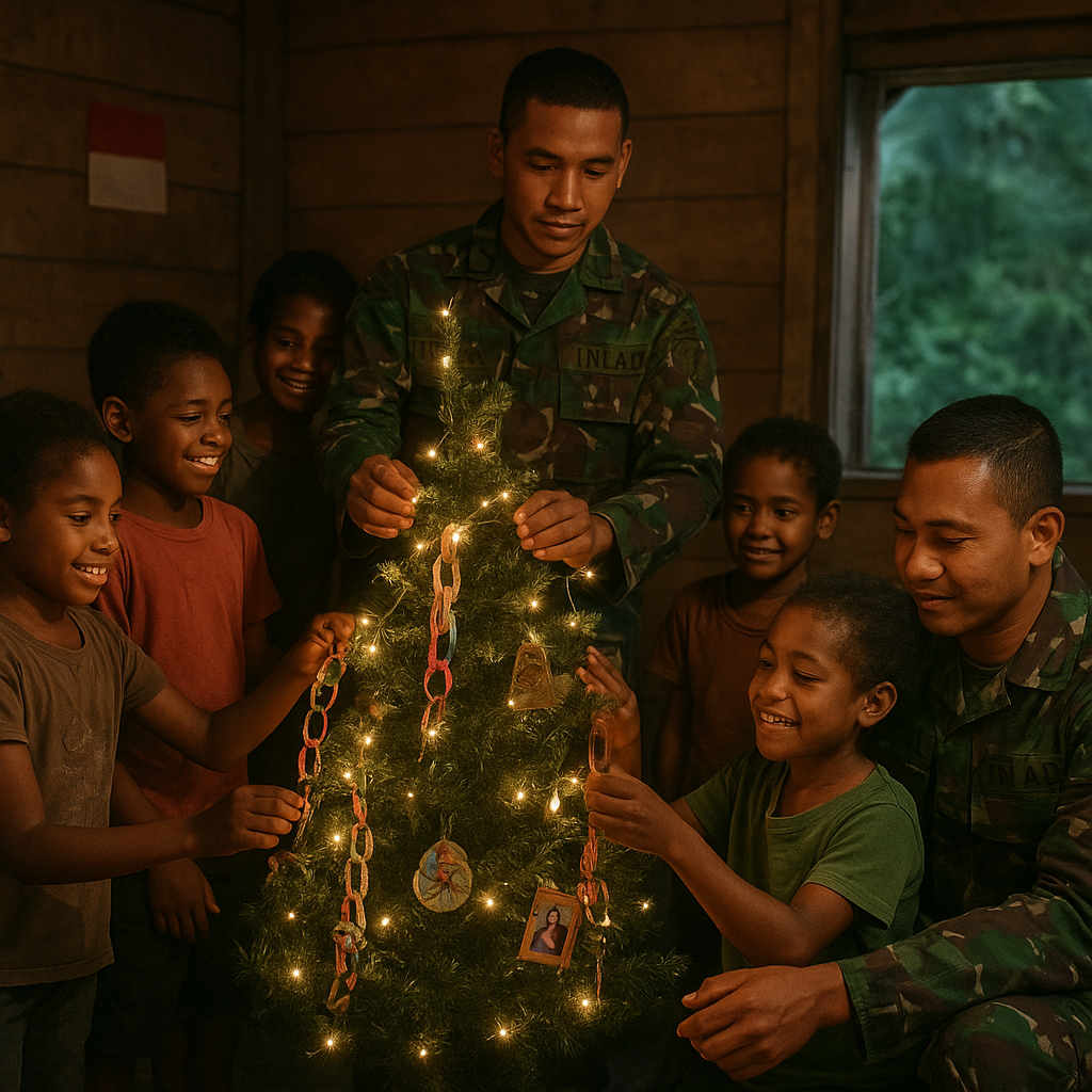 Natal di Pos Terdepan: Prajurit TNI AD Menghias Pohon bersama Anak-anak Papua