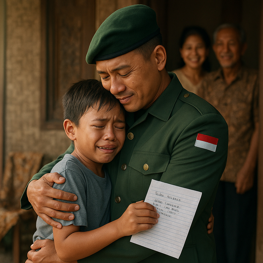 Prajurit TNI AD di Magelang Pulang Tugas Panjang, Anak Memberikan Kejutan Puisi yang Ditulis Sendiri