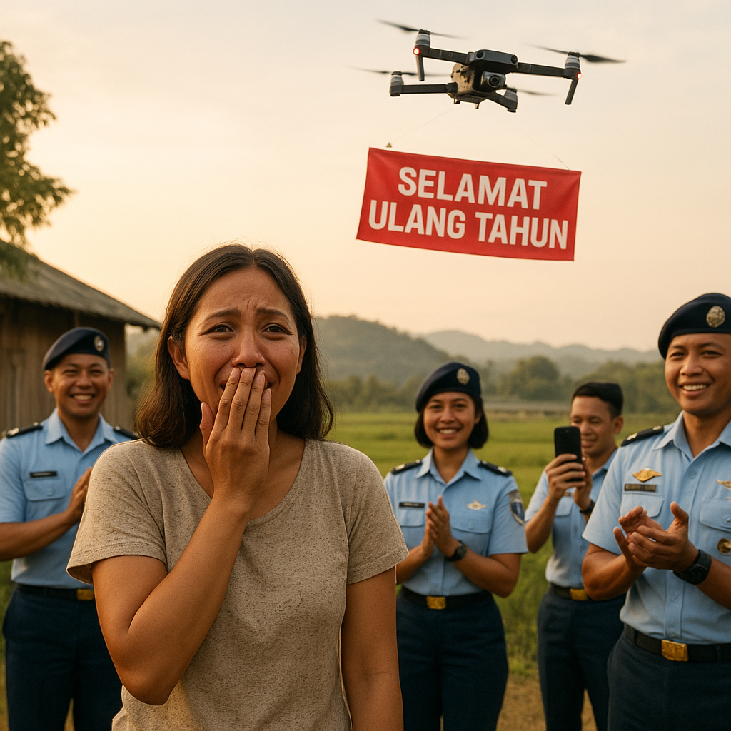 Kejutan Istri TNI AU di Hari Ulang Tahun: Pesan dari Langit via Drone
