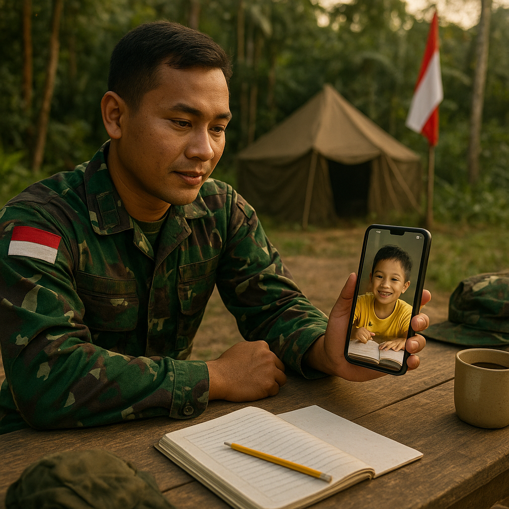 Prajurit TNI AD di Perbatasan RI-PNG Rajin Video Call untuk Temani Anak Belajar, Sinyal Terbatas Bukan Halangan