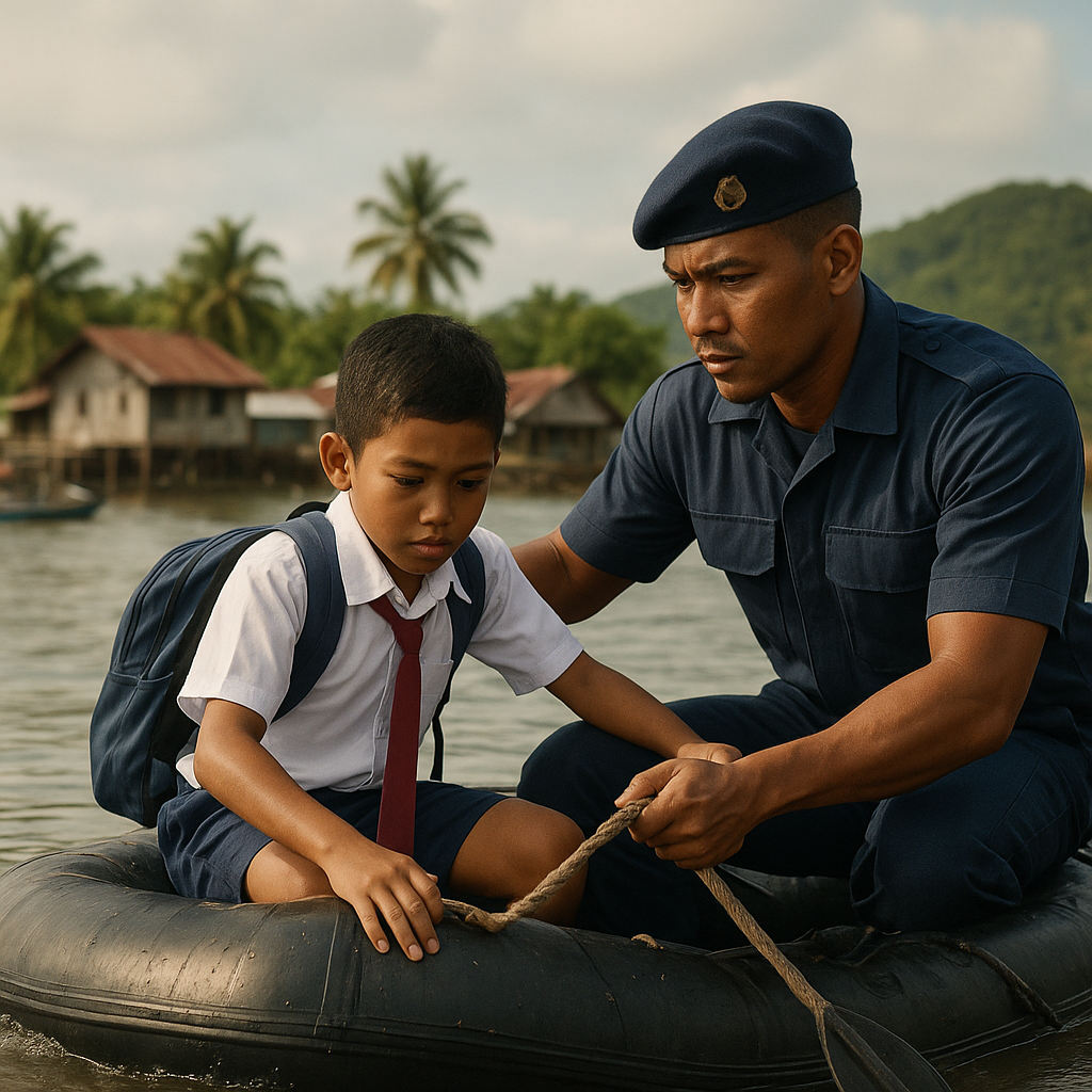 Kisah Prajurit TNI AL di Maluku yang Antar Anaknya Ujian Pakai Perahu Karet