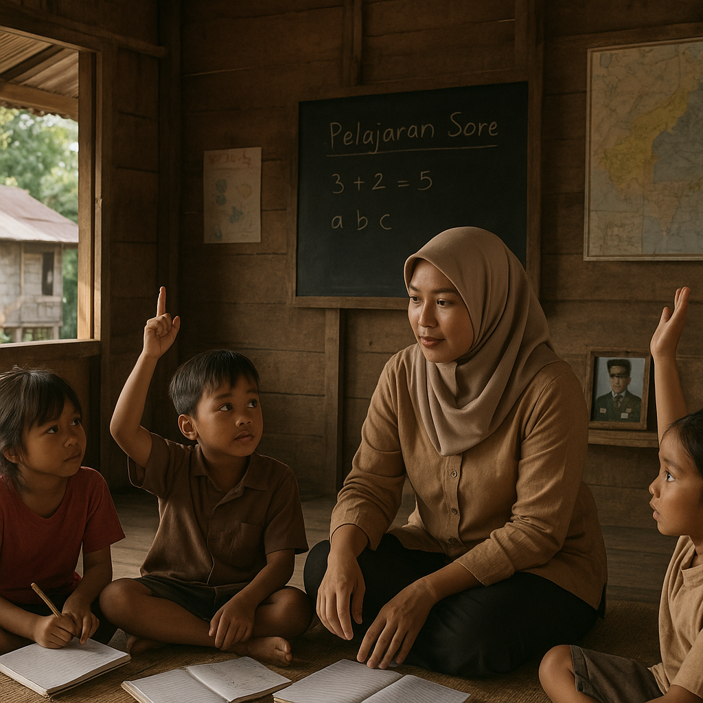 Istri Prajurit TNI AD di Perbatasan Mengajar Anak-anak di Rumahnya Sendiri