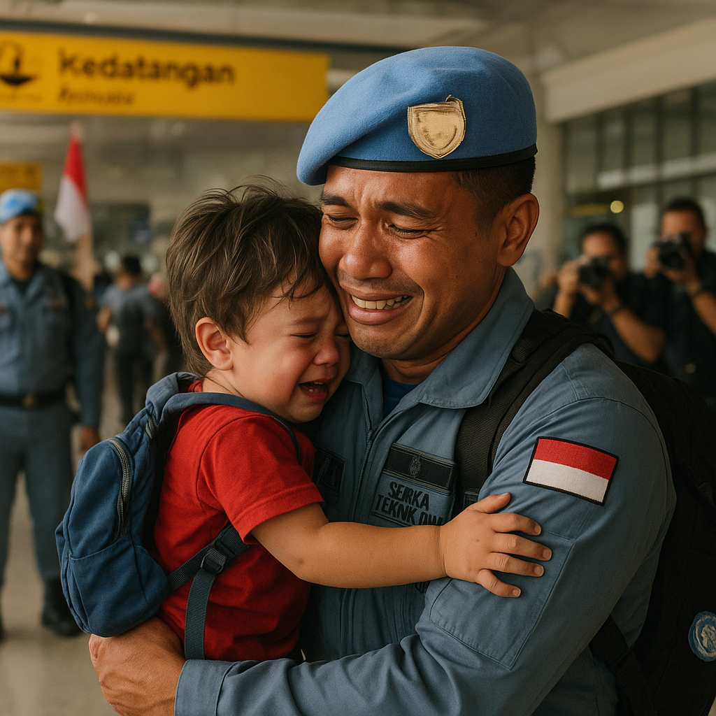 Video Reuni Haru Anak dengan Ayah Prajurit TNI AU Usai Tugas 9 Bulan di Lebanon