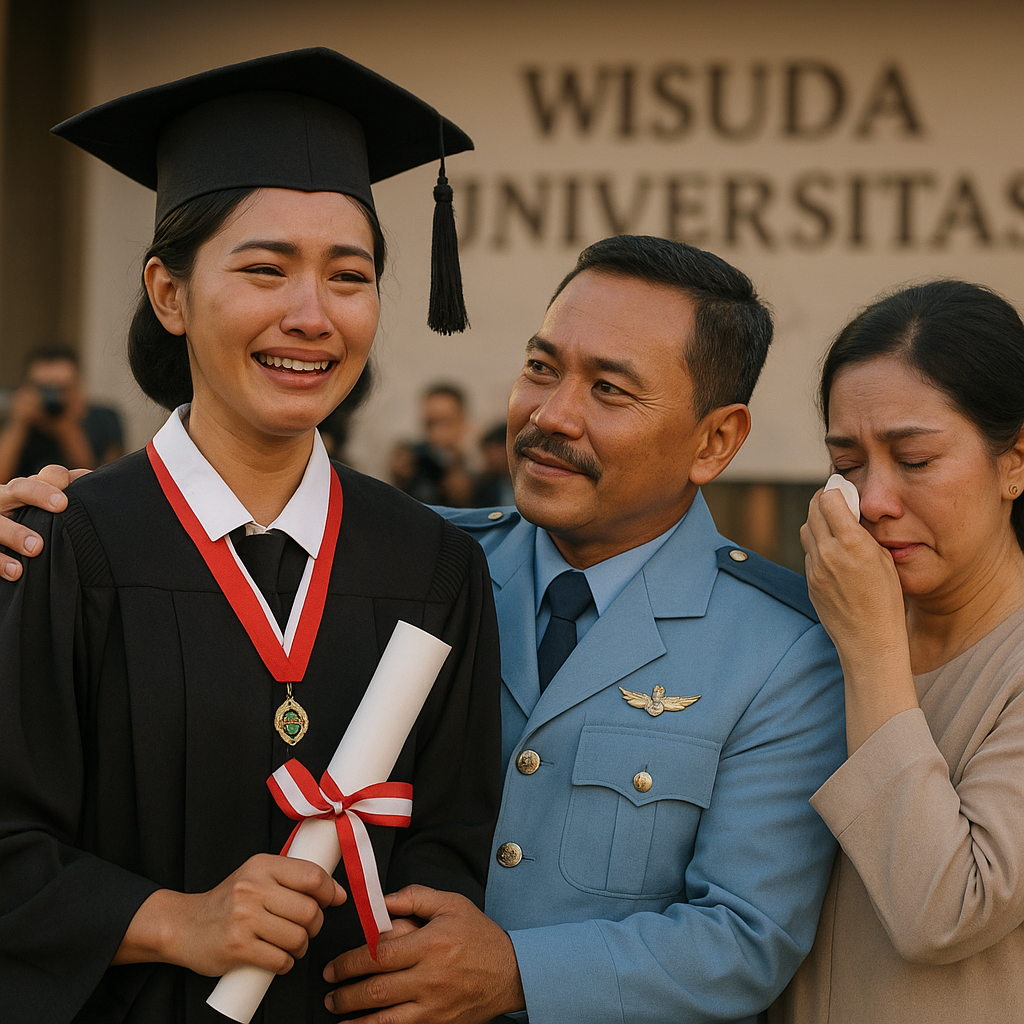 Momen Haru Paskibraka Anak Prajurit TNI Penerima Beasiswa Khusus TNI AU Lulus Universitas