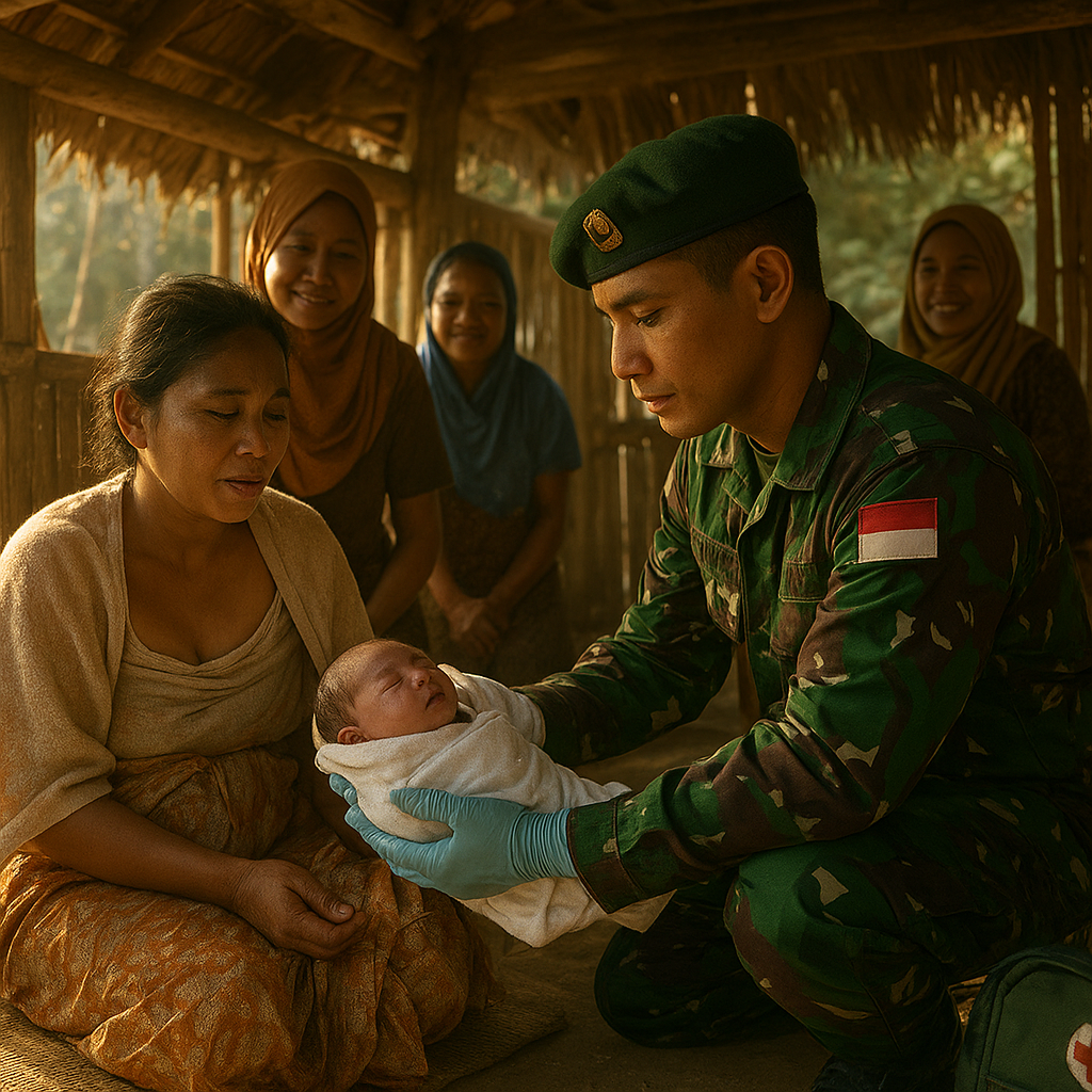 Prajurit TNI AD Bantu Persalinan Ibu Hamil di Daerah Terpencil Saat Akses Terhambat