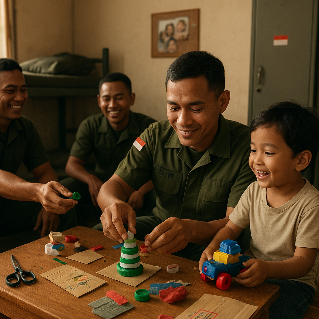 Prajurit TNI Ciptakan Mainan Edukatif dari Barang Bekas untuk Anaknya di Asrama