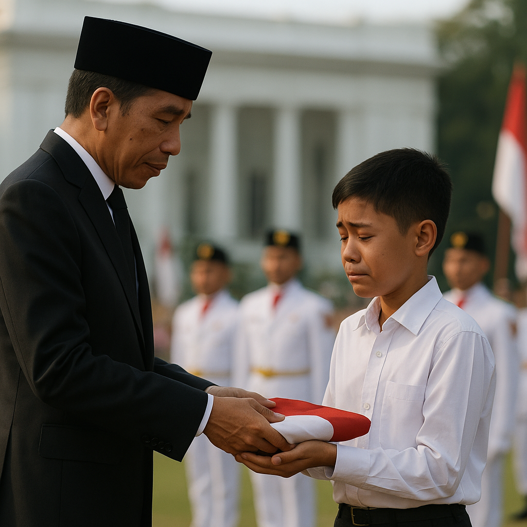 Upacara 17 Agustus yang Mengharukan: Anak Prajurit Gugur Menerima Bendera dari Presiden
