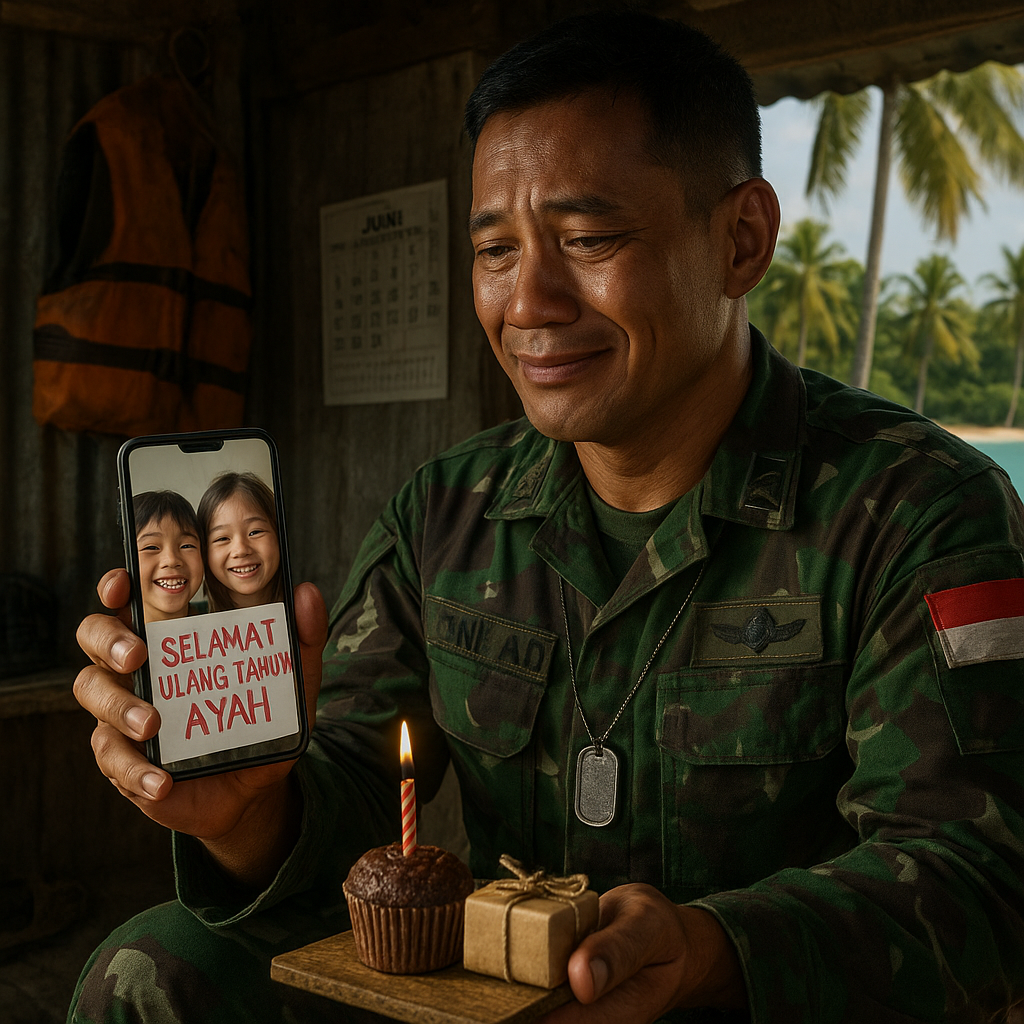 Kejutan Ulang Tahun dari Anak untuk Prajurit TNI AD yang Bertugas di Pulau Terpencil