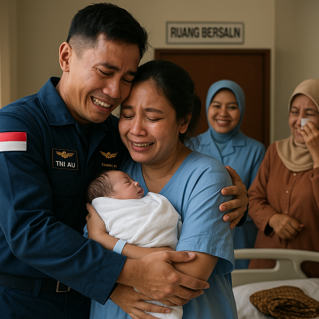 Kejutan Pulang Kampung, Prajurit TNI AU Sambut Kelahiran Anak Pertama