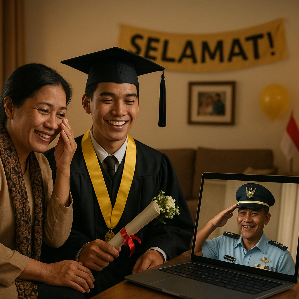 Keluarga Prajurit TNI AU Rayakan Kelulusan Anak dengan Kejutan Virtual dari Ayah yang Bertugas