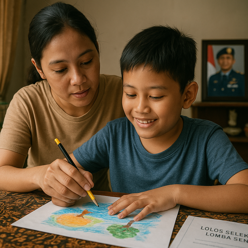 Anak Prajurit TNI AL dengan Kondisi Kesehatan Khusus Berhasil Lolos Seleksi Lomba Seni Nasional dengan Bimbingan Ibu