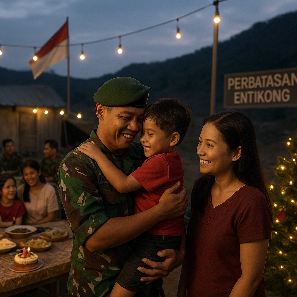 Natal Bersama di Pos Terdepan: Keluarga Prajurit TNI AD Rayakan dengan Sederhana di Perbatasan