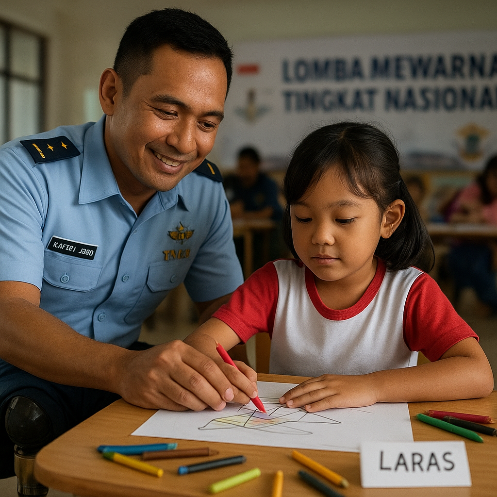 Prajurit TNI AU dengan Disabilitas Dampingi Anaknya Ikuti Lomba Mewarnai Tingkat Nasional
