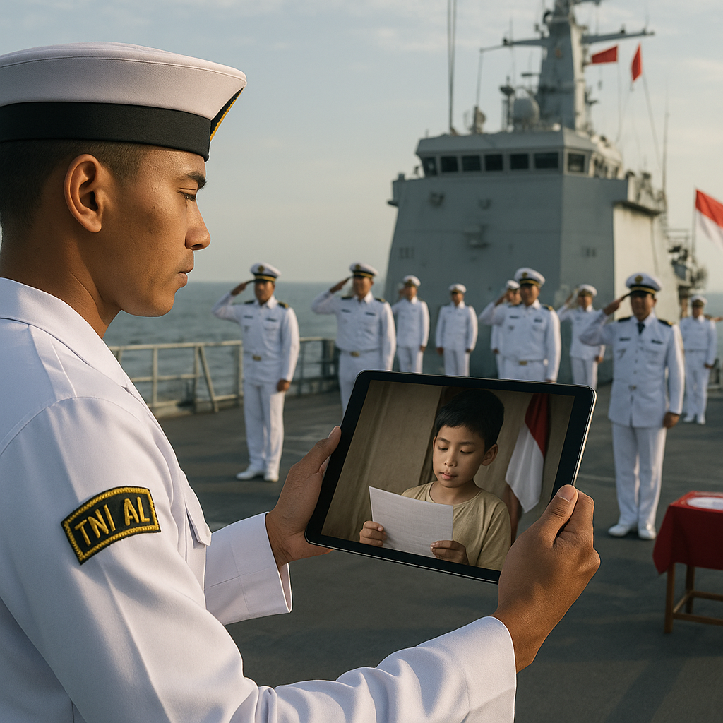 Upacara HUT RI di Kapal: Anak Prajurit TNI AL Baca Teks Proklamasi via Video Call dari Darat